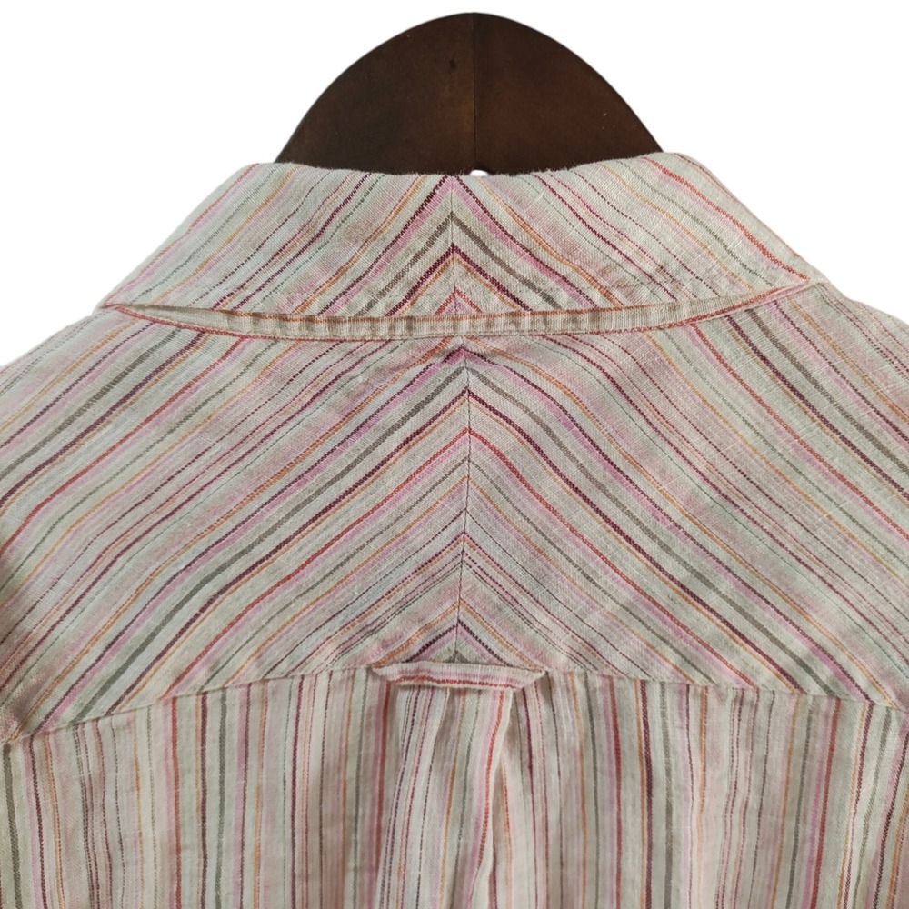 Bugatchi Uomo 100% Linen Button Up Mens Striped Shirt Travel Cruise Size Medium - Picture 5 of 10